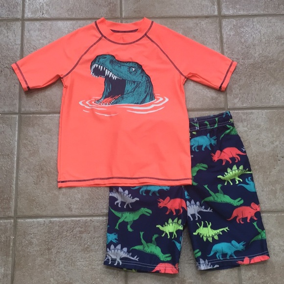 Carter’s Boys Dinosaur Rash Guard and Swim Shorts Trunks - Picture 10 of 12